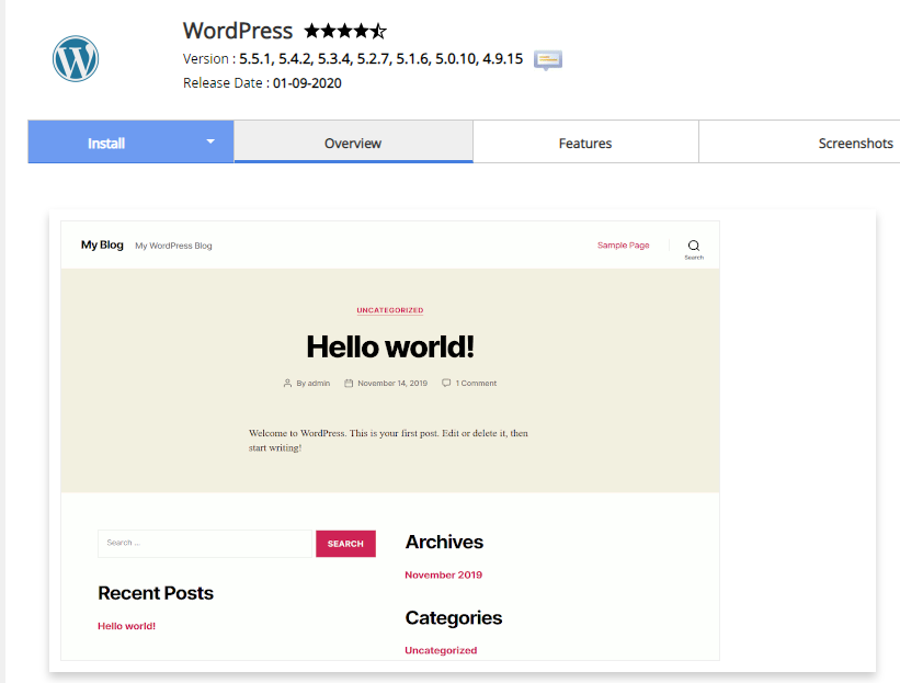 1 click WordPress install