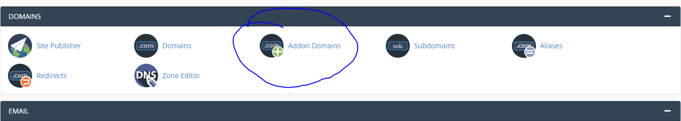 Addon Domain From Domain Section in Cpanel