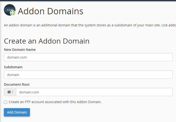 Addon Domain Page